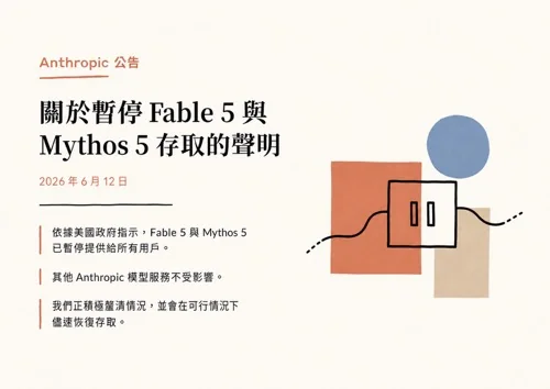 Anthropic 公告：關於暫停 Fable 5 與 Mythos 5 存取的聲明